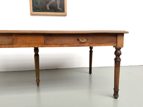 Table de ferme à 5 pieds en hêtre et 4 tiroirs, années 1950, vue 4
