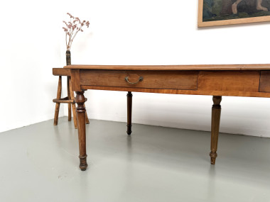 Table de ferme à 5 pieds en hêtre et 4 tiroirs, années 1950, vue 5