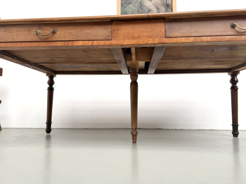 Table de ferme à 5 pieds en hêtre et 4 tiroirs, années 1950, vue 6