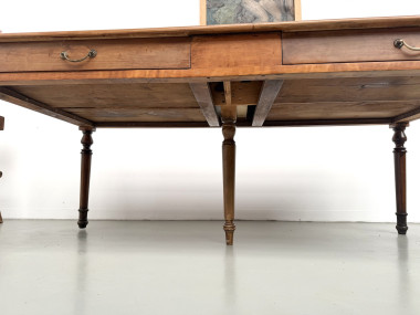 Table de ferme à 5 pieds en hêtre et 4 tiroirs, années 1950, vue 6