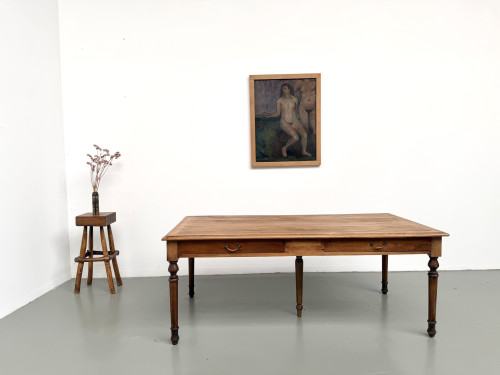Table de ferme à 5 pieds en hêtre et 4 tiroirs, années 1950, vue 21