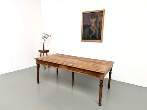 Table de ferme à 5 pieds en hêtre et 4 tiroirs, années 1950, vue 24