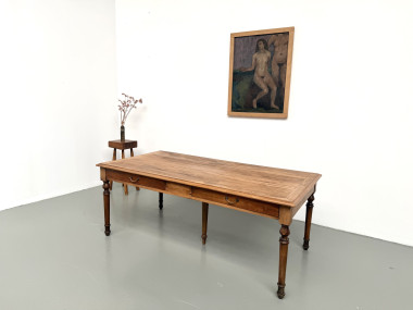 Table de ferme à 5 pieds en hêtre et 4 tiroirs, années 1950, vue 24