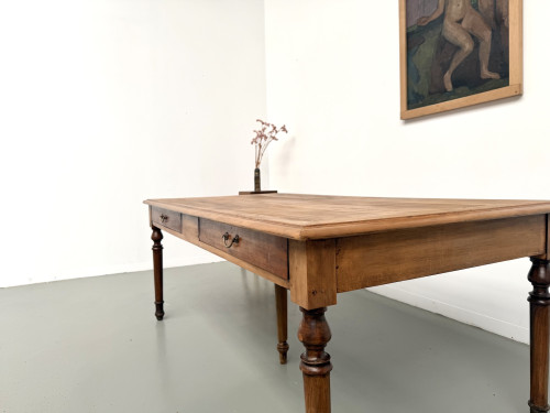 Table de ferme à 5 pieds en hêtre et 4 tiroirs, années 1950, vue 27