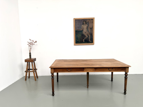 Table de ferme à 5 pieds en hêtre et 4 tiroirs, années 1950, vue 33