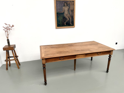 Table de ferme à 5 pieds en hêtre et 4 tiroirs, années 1950, vue 34
