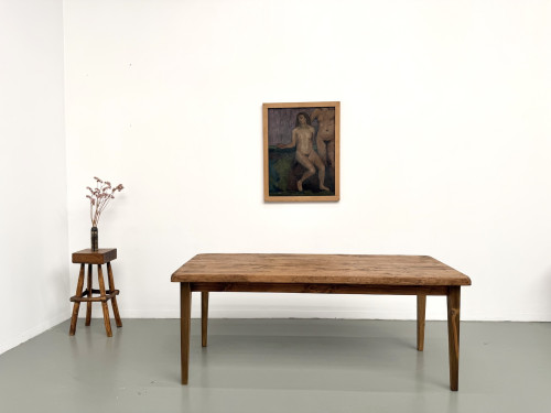 Table de ferme vintage en peuplier, vue 1