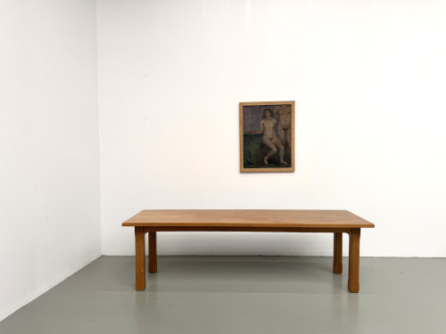 Table de repas brutaliste XL en chêne massif, vue 3