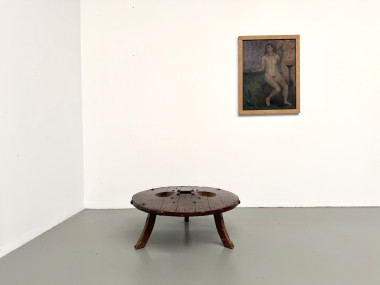 Table Basse Brutaliste Circulaire en Bois Massif – Art Populaire Brésilien, Années 1950, vue 2