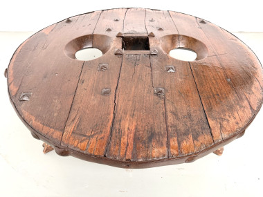 Table Basse Brutaliste Circulaire en Bois Massif – Art Populaire Brésilien, Années 1950, vue 6