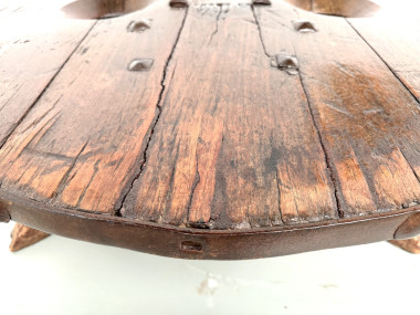 Table Basse Brutaliste Circulaire en Bois Massif – Art Populaire Brésilien, Années 1950, vue 7