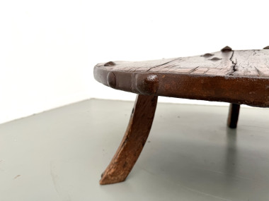Table Basse Brutaliste Circulaire en Bois Massif – Art Populaire Brésilien, Années 1950, vue 8