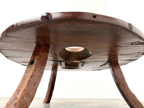 Table Basse Brutaliste Circulaire en Bois Massif – Art Populaire Brésilien, Années 1950, vue 17