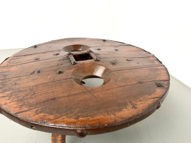 Table Basse Brutaliste Circulaire en Bois Massif – Art Populaire Brésilien, Années 1950, vue 18
