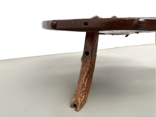Table Basse Brutaliste Circulaire en Bois Massif – Art Populaire Brésilien, Années 1950, vue 21