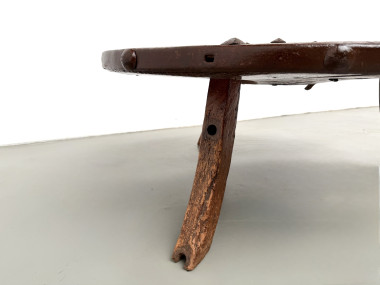 Table Basse Brutaliste Circulaire en Bois Massif – Art Populaire Brésilien, Années 1950, vue 21
