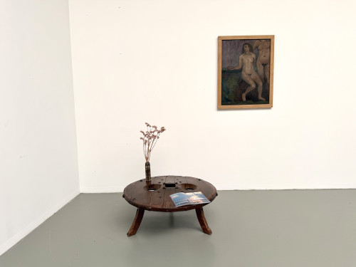 Table Basse Brutaliste Circulaire en Bois Massif – Art Populaire Brésilien, Années 1950, vue 1