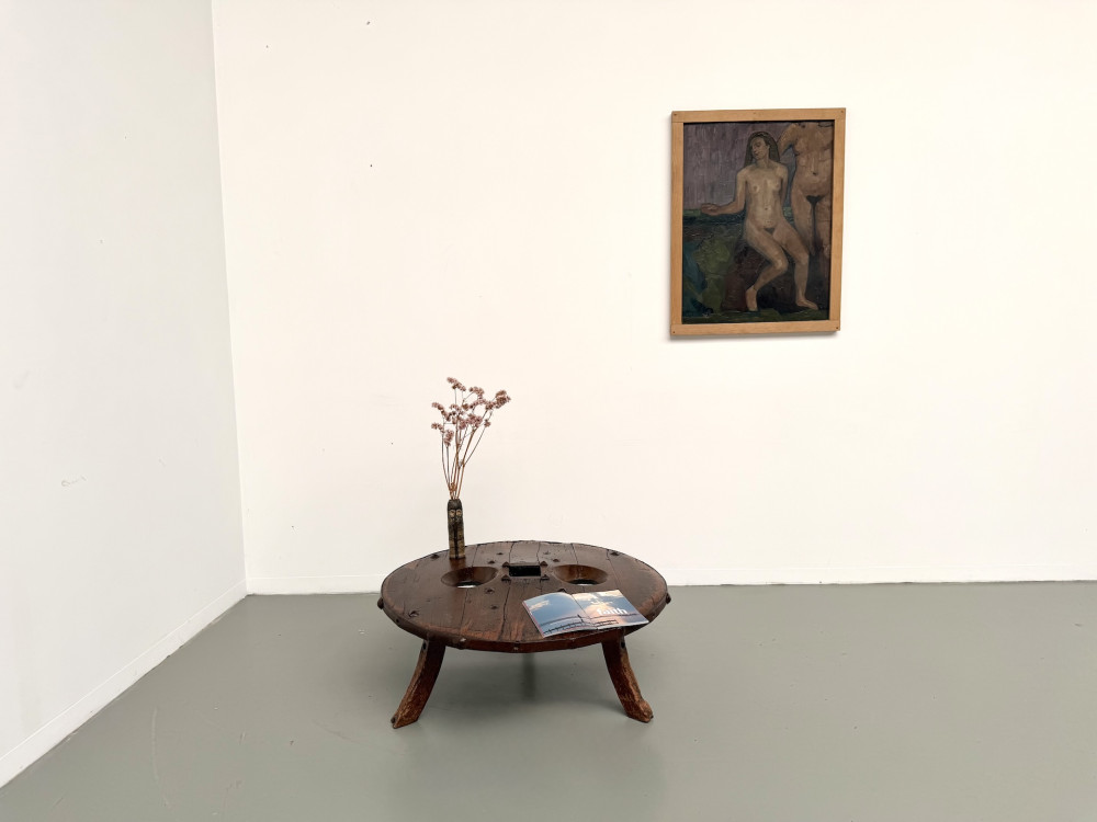 Table Basse Brutaliste Circulaire en Bois Massif – Art Populaire Brésilien, Années 1950, vue 1