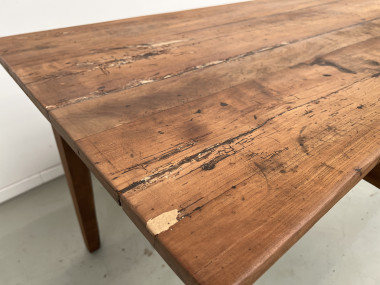 Table de ferme ancienne en noyer blond à 2 tiroirs, pieds fuseaux. 181 cm de long., vue 14