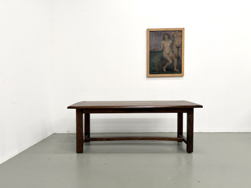 Table de ferme circa 1900 en chêne et pin massif, vue 1