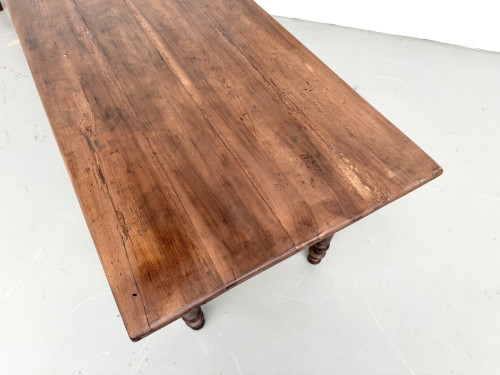 Table de ferme en noyer massif, pieds tournés, 1920, vue 17