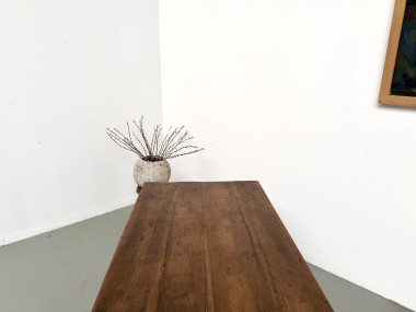 Table de ferme en noyer massif, pieds tournés, 1920, vue 19