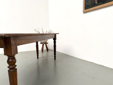 Table de ferme en noyer massif, pieds tournés, 1920, vue 20