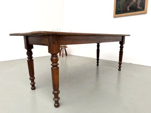 Table de ferme en noyer massif, pieds tournés, 1920, vue 26