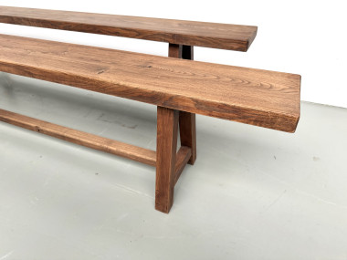 Paire de bancs taille XL en chêne massif, années 50, vue 5
