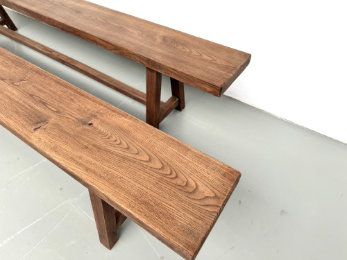 Paire de bancs taille XL en chêne massif, années 50, vue 6