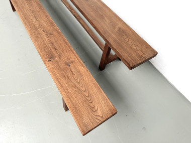 Paire de bancs taille XL en chêne massif, années 50, vue 8
