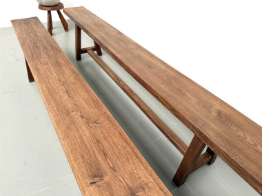 Paire de bancs taille XL en chêne massif, années 50, vue 9