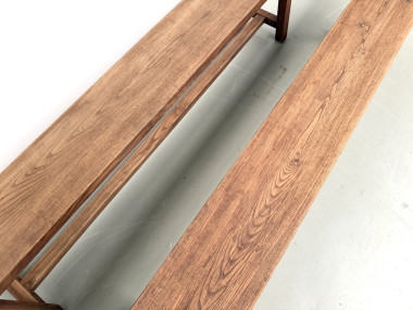 Paire de bancs taille XL en chêne massif, années 50, vue 14