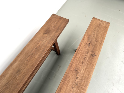Paire de bancs taille XL en chêne massif, années 50, vue 15