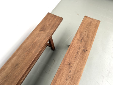 Paire de bancs taille XL en chêne massif, années 50, vue 15