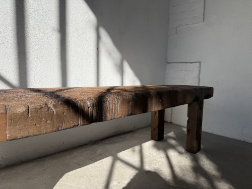 Banc Établi Brutaliste en Chêne Massif – Pièce Unique, Art Populaire XXe, vue 14