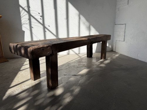 Banc Établi Brutaliste en Chêne Massif – Pièce Unique, Art Populaire XXe, vue 20