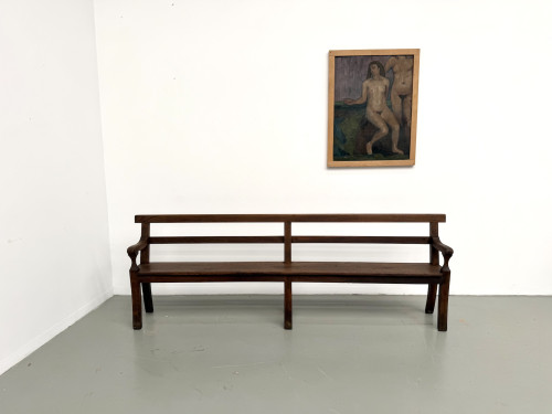 Banc de communauté en chêne massif, 1900, vue 2