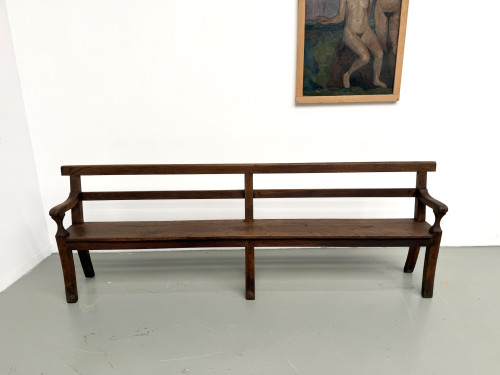 Banc de communauté en chêne massif, 1900, vue 3