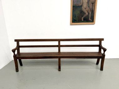Banc de communauté en chêne massif, 1900, vue 3
