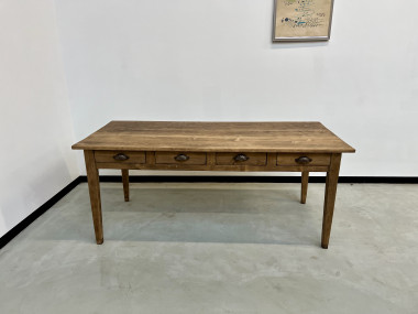 Table de ferme en pin, années 50 à 8 tiroirs, vue 3