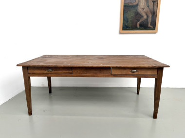 Table de ferme en pin aux pieds fuseaux, années 50, vue 2