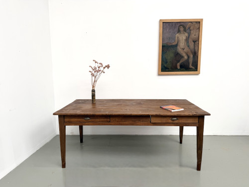 Table de ferme en pin aux pieds fuseaux, années 50, vue 3