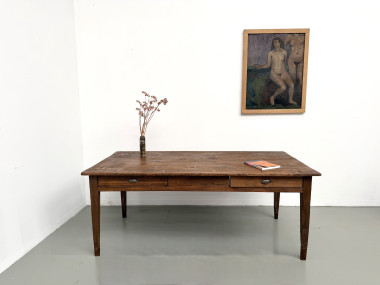 Table de ferme en pin aux pieds fuseaux, années 50, vue 3
