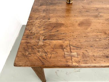 Table de ferme en pin aux pieds fuseaux, années 50, vue 6