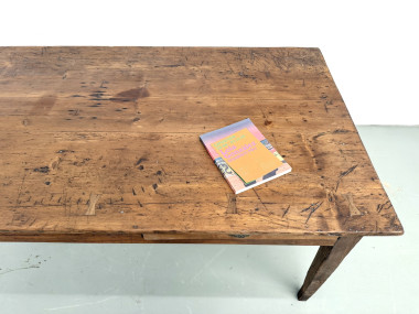 Table de ferme en pin aux pieds fuseaux, années 50, vue 11