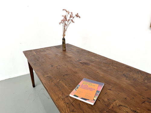 Table de ferme en pin aux pieds fuseaux, années 50, vue 12