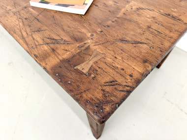 Table de ferme en pin aux pieds fuseaux, années 50, vue 14