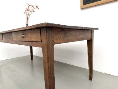 Table de ferme en pin aux pieds fuseaux, années 50, vue 18