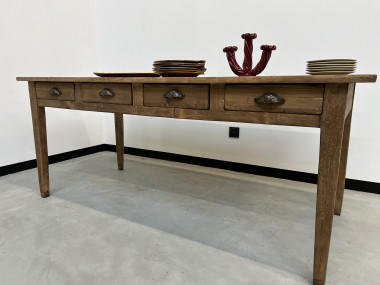 Table de ferme en pin, années 50 à 8 tiroirs, vue 4